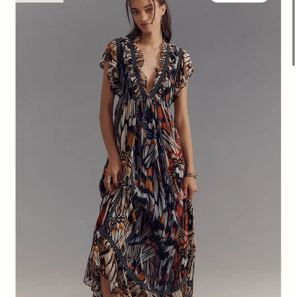 Anthropologie Maeve Short-Sleeve V-Neck Midi Dress